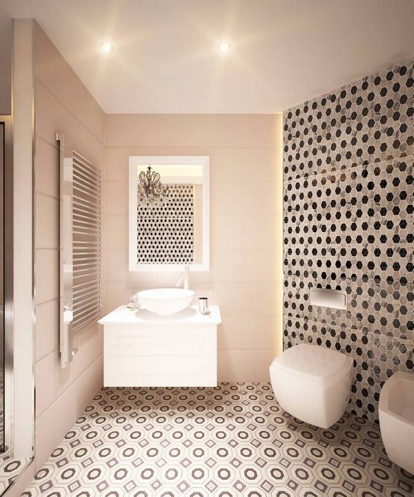 Эклектичная ванная «Sinau» - классика с контрастным принтом - фото