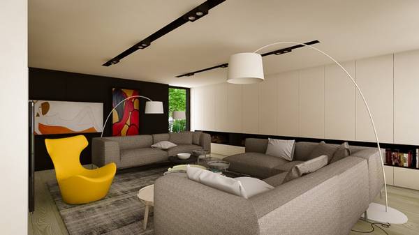 Сдержанный интерьер гостиной «Whimsical yellow» в стиле модерн - фото
