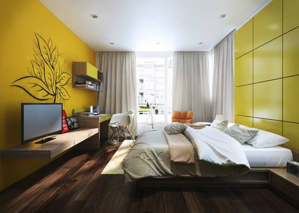 Современная бело-желтая спальня «Sanderson» - фото