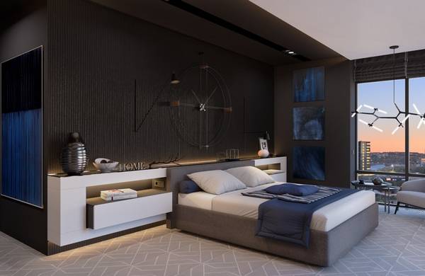 Загадочный и интересный интерьер спальни «Aaren» в бежево-коричневой гамме - фото