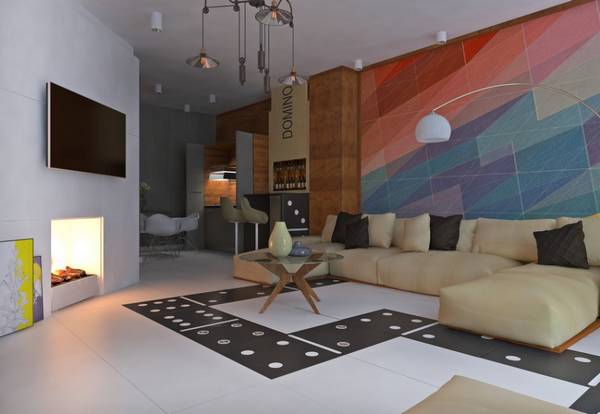 Гостиная «Domino» - стилизованный интерьер, выполненный в Фьюжн манере с фото