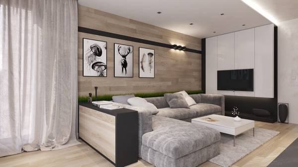 Теплый интерьер гостиной комнаты «Simple and warm» с эко элементами - фото