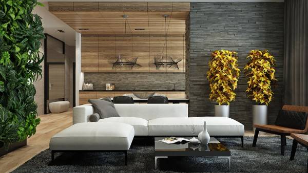 Серо-коричневая гостиная Evie в стиле Модерн с фото