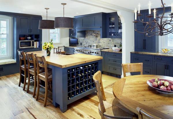 Синяя кухня-столовая «Boston vibes» с фото