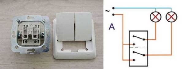 Как подключить двойной (двухкнопочный) выключатель - фото