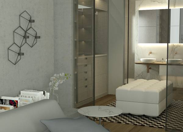 Монохромный минимализм спальной комнаты «Minosa» - фото